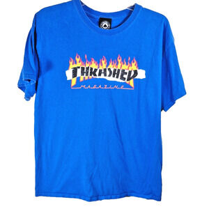 VTG Thrasher Magazine Graphic T-Shirt Blue Size Large Grunge Skateboard Xtreme
